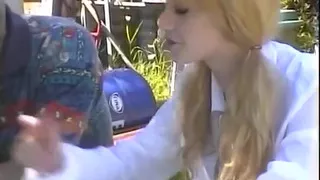 Student Blonde Gets Double Penetrated and Facialized by Her 2 Teachers