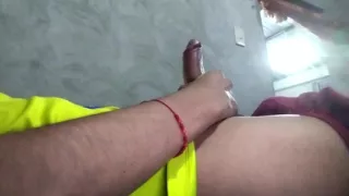 Big cock in hand, masturbating in bed - solo male