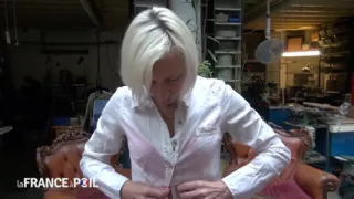 Older Blonde Slut Fucks Young Guy in Woman's Wig