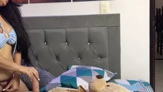 Hot student puts her harness on her teddy bear, climbs on top of him, kisses him and caresses him