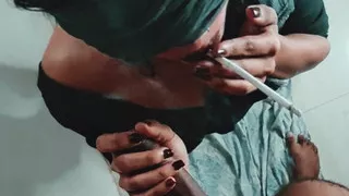 Indian girlfriend blowjob while smoking POV