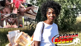 Deutsche Ebony Zaawaadi wird beim Casting interracial outdoor gefickt