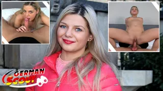 Süße deutsche Blondine bläst und reitet beim Casting