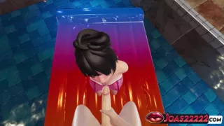 Wet Girl Kanya in Swimsuit Hentai Titfuck with Wet Big Tits, and Handjob Service Ending in a Happy Facial Cumshot