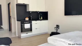 "Sharing is caring." PAWG stepmother shares the hotel bed and her pussy with a stepson