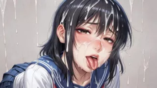 The student girl is cummed all over her face