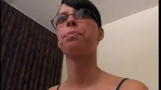 Spex brunette with round butt gets slammed in pov