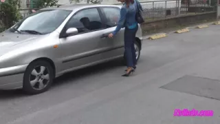 Driving and Revving in Black Pumps on Bare Foot