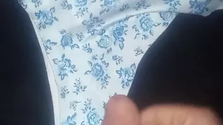 Rubbing my small penis and cumming on her cute panties