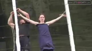 Sexy girl with small tits gets bound while naked