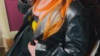 The Gothic Cutie Tina Snua Dressed In a Leather Coat & Smoking A Cork 100 Cigarette - Ginger Miss Smokes In A Leather Outfit OME