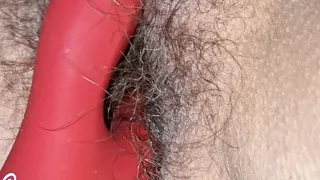 Hairy Pussy toy after creampie
