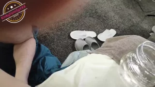 Mistress Fucks Her Slave Husband in the Ass with Her Feet and Rubs Her Juicy Pussy in Excitement