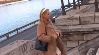 This Beautiful Busty Girl Masturbates on the Street and Gives a Blowjob at Home