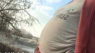Jerking my tiny dick by the river - almost caught!