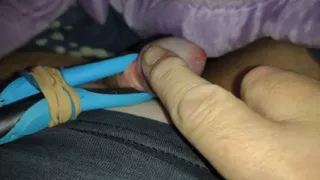Glans play with homemade vibrator