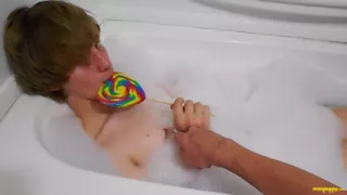Age play handjob in the bathtub