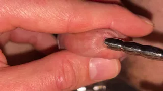 Changing small chastity cage to micro flat chastity cage with penis plug