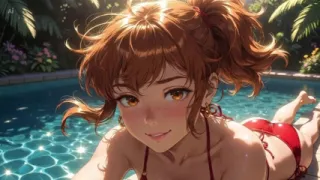 AI Girl Sensually on the Pool - Studio Ghibli Style