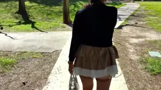 Outdoor Mini Skirt No Pantie with Anal Plug