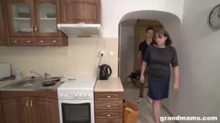 Plumpy bossy granny enjoys 69 with a young cock