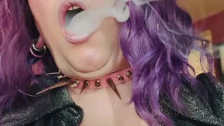 Purple Haired Smoking Goth Tina Snua Smokes Close Up - Coughing Smoke Drifts OMI OME Snap Inhales