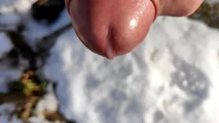 Close up Cum to the Snow and Showing Cum in the Snow