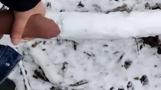 Uncut Huge Dick Cumshot in the Snow
