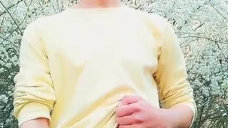 Spring Jerking Backyard - Fat Dick, 2 Cumshots and Own Cum Licking