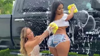 Amazing threesome with Rose Monroe and Kelsi Monroe in a Slutty Truck Wash then a crazy big booty threesome!