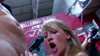 Two gorgeous babes get fucked by an auto mechanic