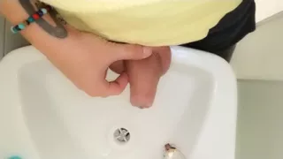Peeing to the Sink with Uncut Cock