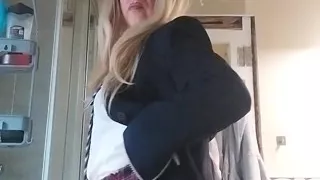Horny Sissy in Uniform Loves Her Precum