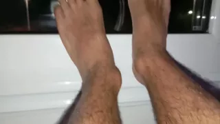 The Dude Plays Again with His Thick Semen and Rubs His Huge Cock with the Hairs on His Legs