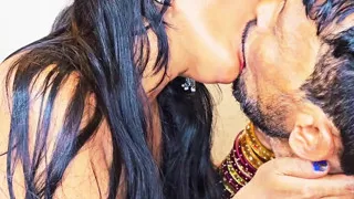 Monica sucked her husband Kishore's thick black cock and licked it
