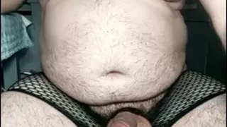 Iam in very sexy clothes, pinchi my nipples,and jerking off my hard and Big cock, My belly body, chubby and maturr