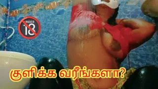 Desi Horny Girl Bathing in a Seductive Way with Saree and Red Blouse - Must See Full Video