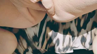 Horny mature squats, spreads and fingers her gaping cunt