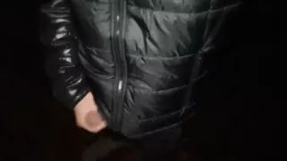 Outdoor Jerking and Cumshot with Winter Shiny Jacket
