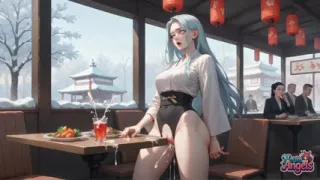 Sexy, Dirty Seduction in a Snowy Caf with Kimono Cream Drip - Horny, Hardcore Porn!