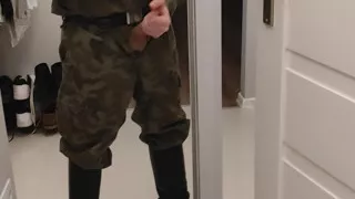 Gay soldier jerks off in military officers 4