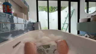 Sexy blonde babe was masturbating in the bathtub!