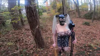 Giant Fake Tits Crossdresser Walk in the Woods Behind the Scenes Photo Shoot