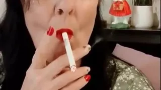 Cute Smoking MILF Red Lipstick