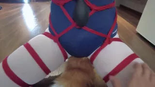 Mz31 - a Girl Tied and Suspended by a Red Rope Reaches Orgasm.