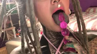 Hot Solo Tattooed Babe with Glasses Plays with Creamy Pussy & Dildo