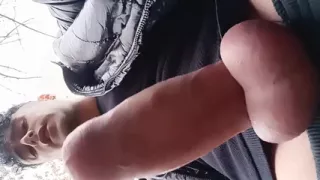 Cumshot in the Park and Showing Cum on the Ground Close up