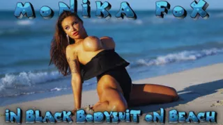 Sexy Monika Fox in Black Bodysuit on Beach