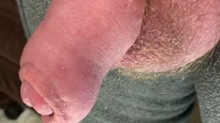 Up close cock and balls.  Uncut veiny dick.