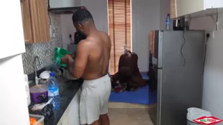 Very Dark Big Dick Fuels Fever In Kitchen Bed